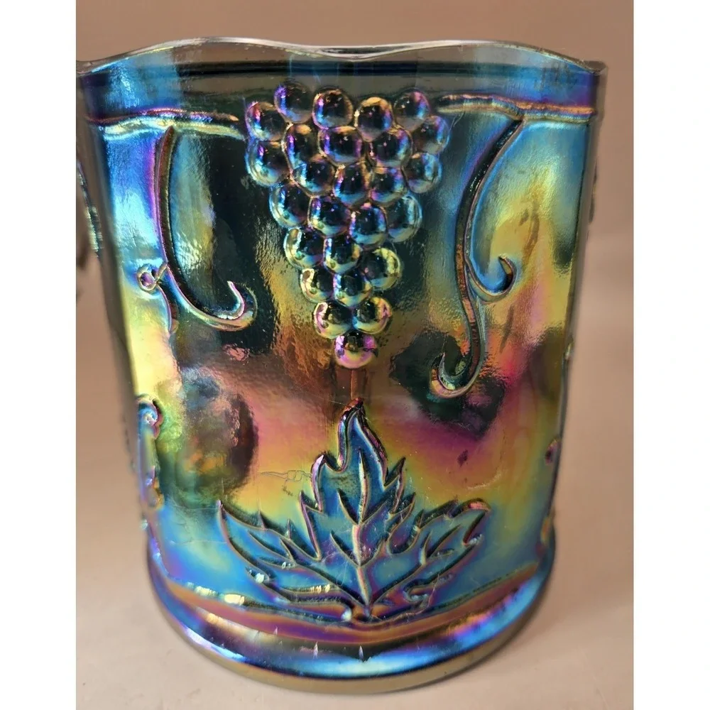 Vintage Carnival Glass Blue Iridescent Grape Harvest No Lid B#27